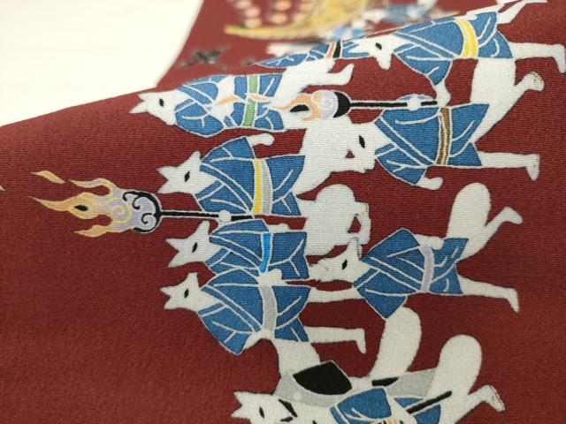 平和屋着物●半幅帯　染模様　some-pri　祭礼　狐　AABK6790pf