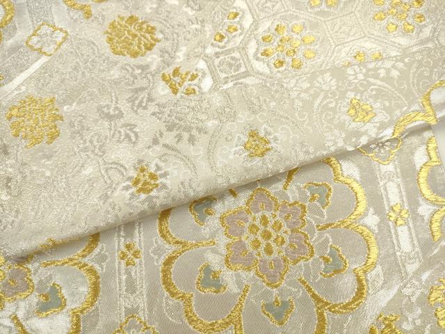 平和屋着物●六通柄袋帯 草花文 金銀糸 正絹 逸品 AABK6797pf