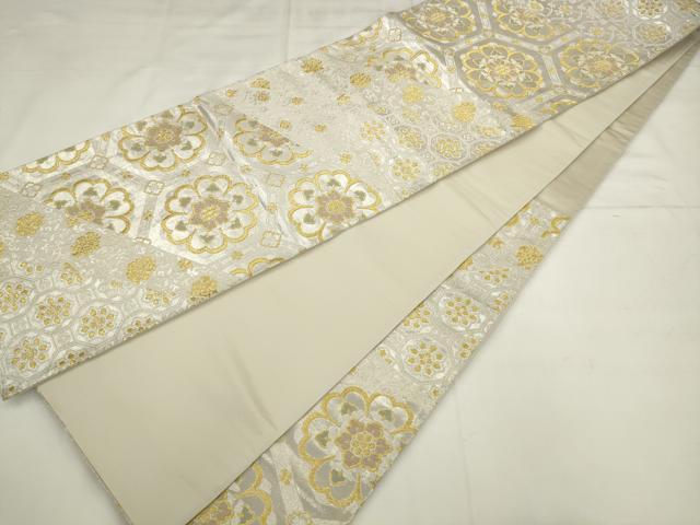 平和屋着物●六通柄袋帯 草花文 金銀糸 正絹 逸品 AABK6797pf