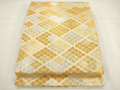 平和屋着物●六通柄袋帯 瑞祥 花菱文 金銀糸 正絹 逸品 AABK6798pf