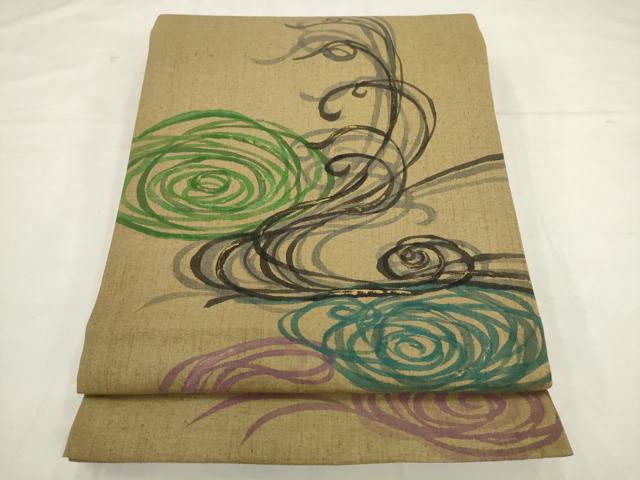 平和屋着物●太鼓柄袋帯 作家物 紬地 流水文 金彩 正絹 逸品 AABK6800pf