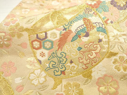 平和屋着物●六通柄袋帯 唐織 安新 枝垂桜糸巻 金糸 正絹 逸品 AABK6801pf
