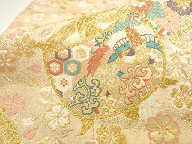平和屋着物●六通柄袋帯 唐織 安新 枝垂桜糸巻 金糸 正絹 逸品 AABK6801pf