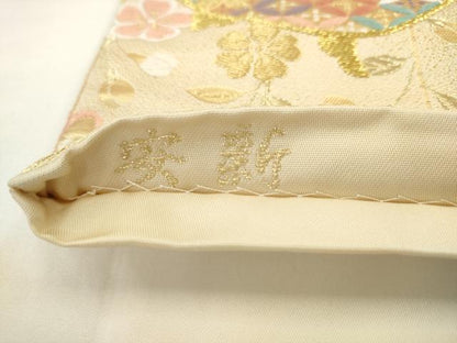 平和屋着物●六通柄袋帯 唐織 安新 枝垂桜糸巻 金糸 正絹 逸品 AABK6801pf