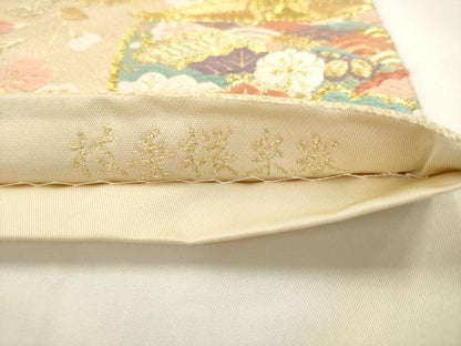 平和屋着物●六通柄袋帯 唐織 安新 枝垂桜糸巻 金糸 正絹 逸品 AABK6801pf