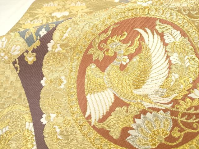 平和屋着物●六通柄袋帯　唐織　鳳凰花文　金銀糸　正絹　逸品　AABK6802pf