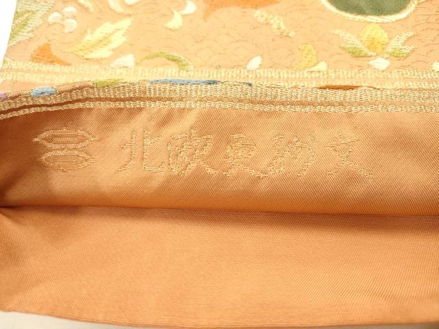 平和屋着物●西陣河村織物謹製・手織り　六通柄袋帯　唐織　北欧更紗文　金糸　正絹　逸品　AABK6804pf