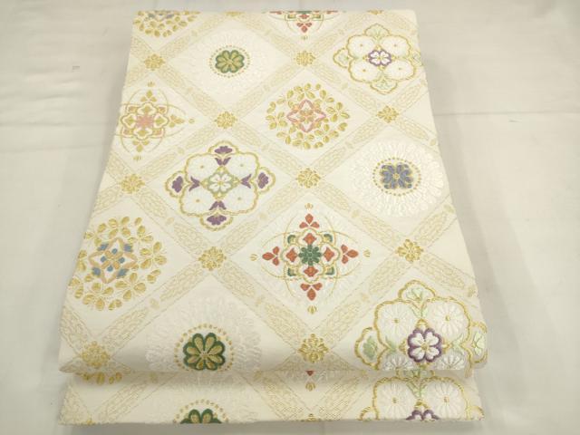 平和屋着物●六通柄袋帯　優美唐織　花菱文　金糸　正絹　逸品　AABK6807pf