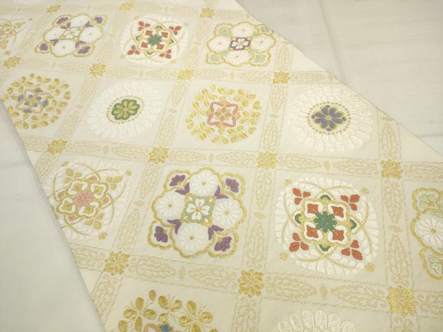 平和屋着物●六通柄袋帯　優美唐織　花菱文　金糸　正絹　逸品　AABK6807pf