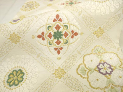 平和屋着物●六通柄袋帯　優美唐織　花菱文　金糸　正絹　逸品　AABK6807pf