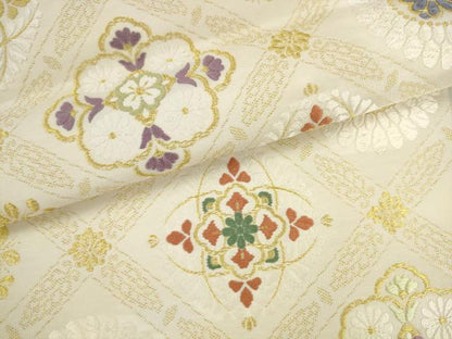 平和屋着物●六通柄袋帯　優美唐織　花菱文　金糸　正絹　逸品　AABK6807pf