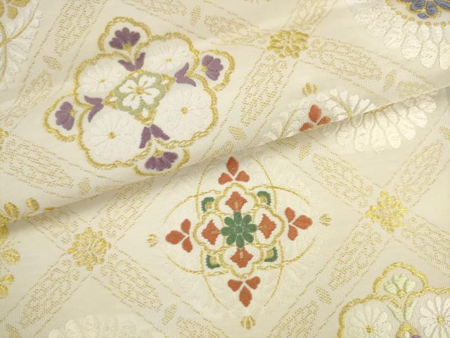 平和屋着物●六通柄袋帯　優美唐織　花菱文　金糸　正絹　逸品　AABK6807pf