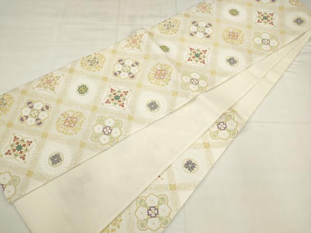 平和屋着物●六通柄袋帯　優美唐織　花菱文　金糸　正絹　逸品　AABK6807pf