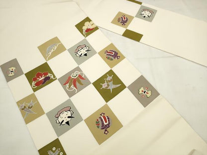 平和屋着物●塩瀬　九寸名古屋帯　宝尽くし　金彩　五泉　正絹　逸品　AABK6813pf