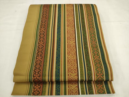 平和屋着物●本場筑前博多織　八寸名古屋帯　草花間道　正絹　逸品　AABK6814pf