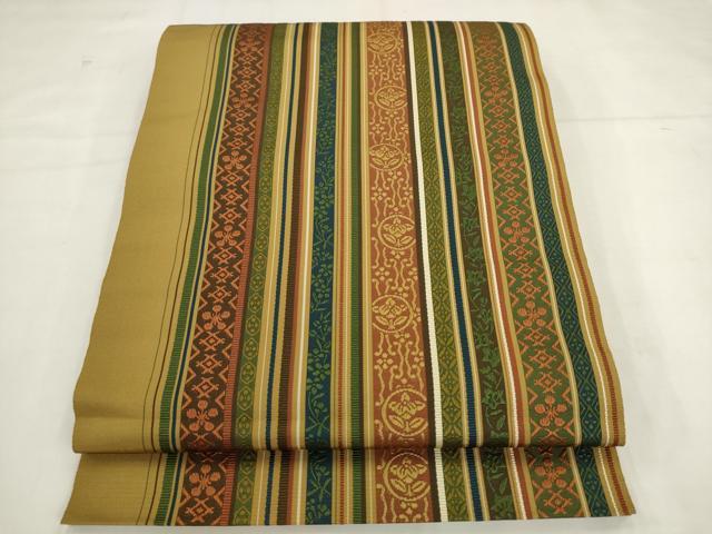 平和屋着物●本場筑前博多織　八寸名古屋帯　草花間道　正絹　逸品　AABK6814pf