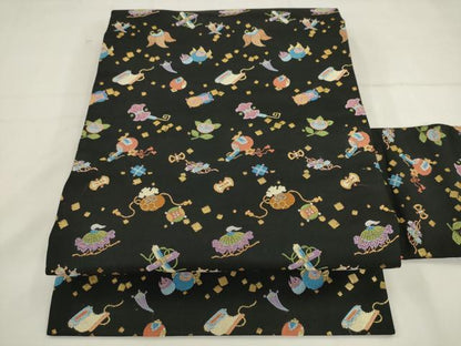平和屋着物●九寸名古屋帯　唐織　宝尽くし　黒地　金糸　正絹　逸品　AABK6815pf