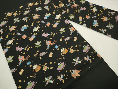 平和屋着物●九寸名古屋帯　唐織　宝尽くし　黒地　金糸　正絹　逸品　AABK6815pf