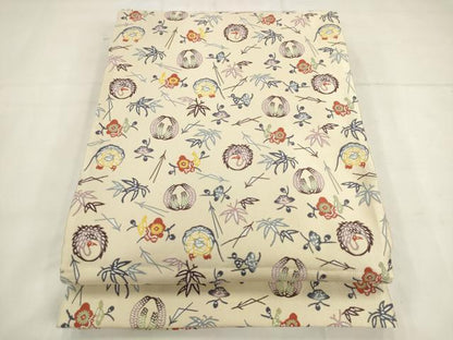 平和屋着物●六通柄袋帯　紹巴紅型　花鳥文　正絹　逸品　AABK6816pf