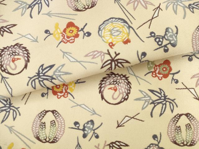 平和屋着物●六通柄袋帯　紹巴紅型　花鳥文　正絹　逸品　AABK6816pf