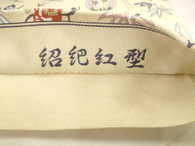 平和屋着物●六通柄袋帯　紹巴紅型　花鳥文　正絹　逸品　AABK6816pf