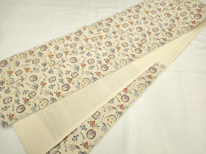 平和屋着物●六通柄袋帯　紹巴紅型　花鳥文　正絹　逸品　AABK6816pf