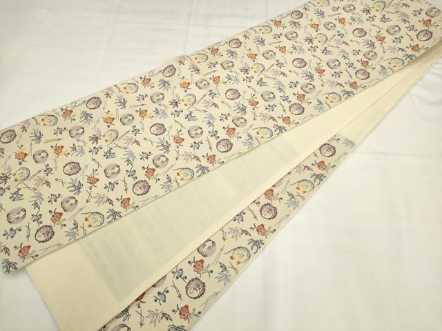 平和屋着物●六通柄袋帯　紹巴紅型　花鳥文　正絹　逸品　AABK6816pf