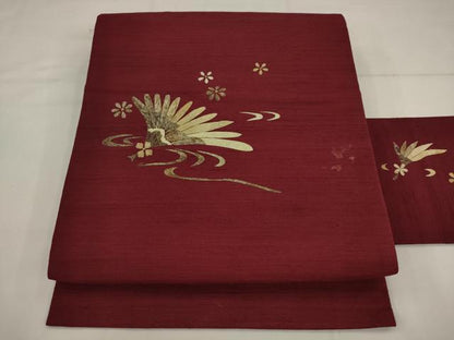 平和屋着物●九寸名古屋帯　紬地　蓑虫　流水花文　正絹　逸品　AABK6821pf
