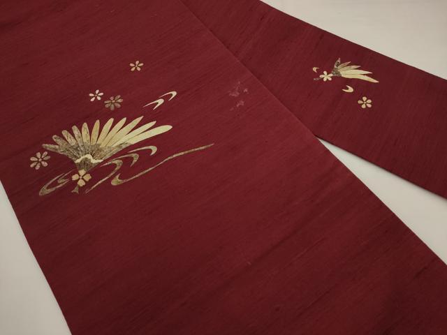 平和屋着物●九寸名古屋帯　紬地　蓑虫　流水花文　正絹　逸品　AABK6821pf