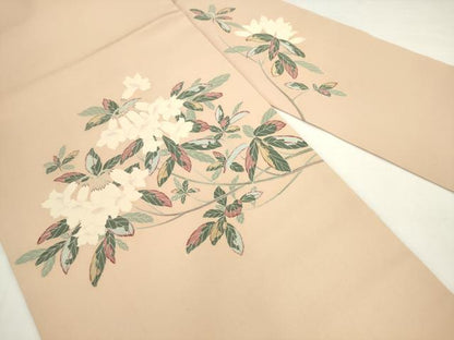 平和屋着物●塩瀬　九寸名古屋帯　友禅作家物　草花文　正絹　逸品　AABK6822pf