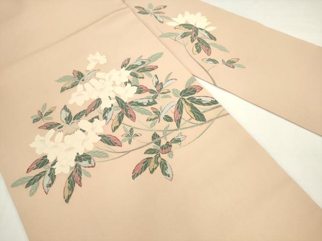平和屋着物●塩瀬　九寸名古屋帯　友禅作家物　草花文　正絹　逸品　AABK6822pf