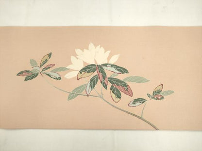 平和屋着物●塩瀬　九寸名古屋帯　友禅作家物　草花文　正絹　逸品　AABK6822pf