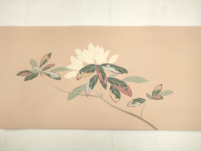 平和屋着物●塩瀬　九寸名古屋帯　友禅作家物　草花文　正絹　逸品　AABK6822pf
