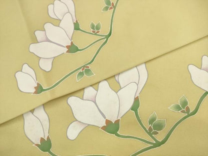 平和屋着物●塩瀬　九寸名古屋帯　枝花文　正絹　逸品　AABK6824pf
