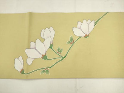 平和屋着物●塩瀬　九寸名古屋帯　枝花文　正絹　逸品　AABK6824pf