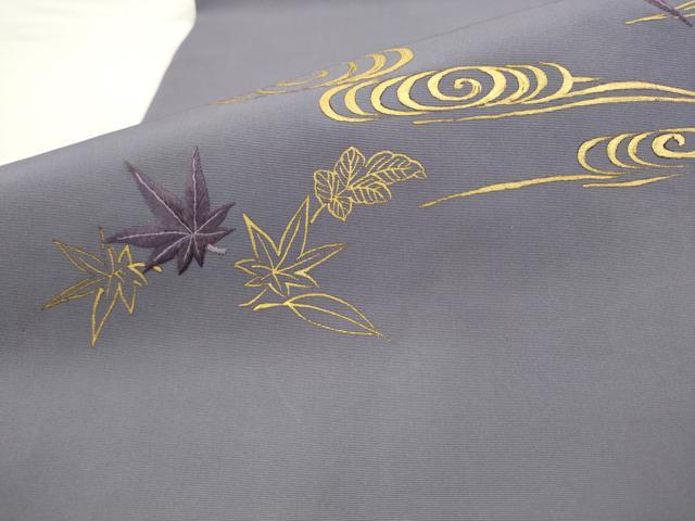 平和屋着物●京繍作家　合田峰太郎　塩瀬　九寸名古屋帯　刺繍　流水舞葉文　金彩　正絹　逸品　AABK6825pf