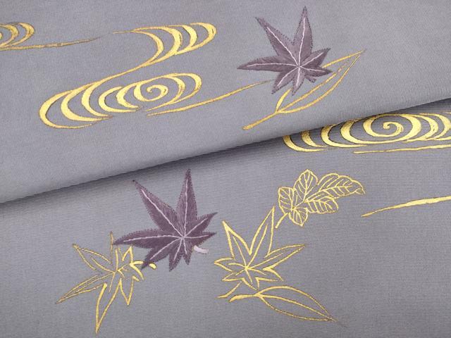 平和屋着物●京繍作家　合田峰太郎　塩瀬　九寸名古屋帯　刺繍　流水舞葉文　金彩　正絹　逸品　AABK6825pf