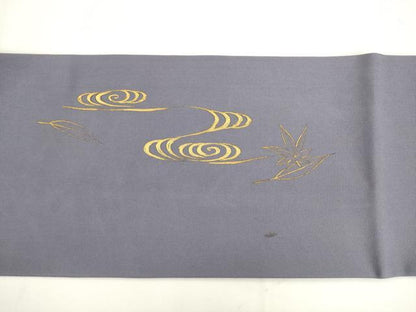 平和屋着物●京繍作家　合田峰太郎　塩瀬　九寸名古屋帯　刺繍　流水舞葉文　金彩　正絹　逸品　AABK6825pf