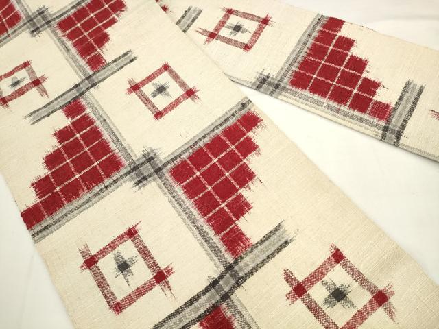 平和屋着物●八寸名古屋帯　紬地　幾何学文様　正絹　逸品　AABK6826pf