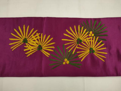 平和屋着物●アンティーク　大正ロマン　九寸名古屋帯　総手刺繍　松　正絹　逸品　AABK6829pf