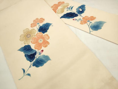 平和屋着物●東京友禅　熊谷好博子　塩瀬　九寸名古屋帯　草花文　正絹　逸品　AABK6831pf