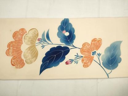 平和屋着物●東京友禅　熊谷好博子　塩瀬　九寸名古屋帯　草花文　正絹　逸品　AABK6831pf