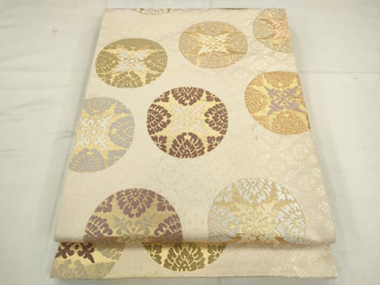平和屋着物●六通柄袋帯　唐織　花丸文　金糸　正絹　逸品　AABK6833pf