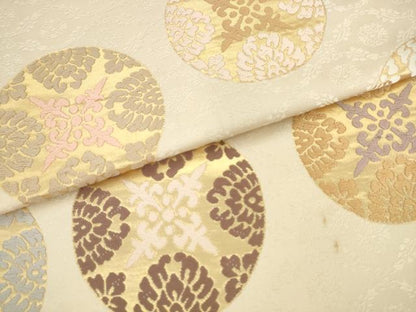 平和屋着物●六通柄袋帯　唐織　花丸文　金糸　正絹　逸品　AABK6833pf