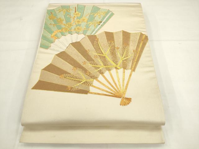 平和屋着物●西陣　川島織物　太鼓柄袋帯　駒刺繍　総刺繍　扇面枝花文　松竹梅　金銀糸　正絹　逸品　AABK6840pf