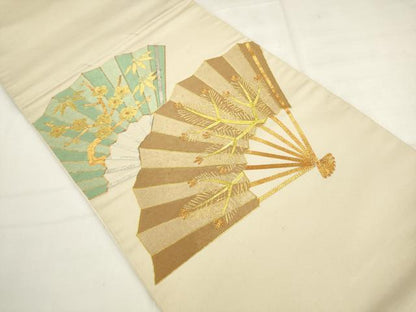 平和屋着物●西陣　川島織物　太鼓柄袋帯　駒刺繍　総刺繍　扇面枝花文　松竹梅　金銀糸　正絹　逸品　AABK6840pf