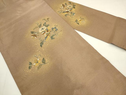 平和屋着物●九寸名古屋帯　総刺繍　花鳥文　金銀糸　正絹　逸品　AABK6841pf