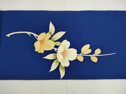平和屋着物●塩瀬　九寸名古屋帯　枝花文　銀彩　正絹　逸品　AABK6842pf