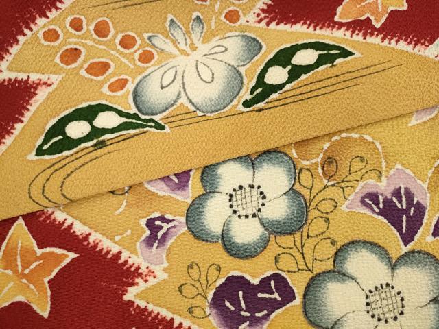 平和屋着物●九寸名古屋帯　辻が花　鬼しぼ縮緬　正絹　逸品　AABK6846pf