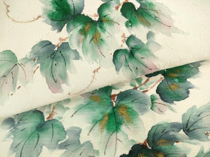 平和屋着物●九寸開き名古屋帯　髭紬　手描き　蔦の葉文様　金彩　正絹　逸品　AABK6851pf